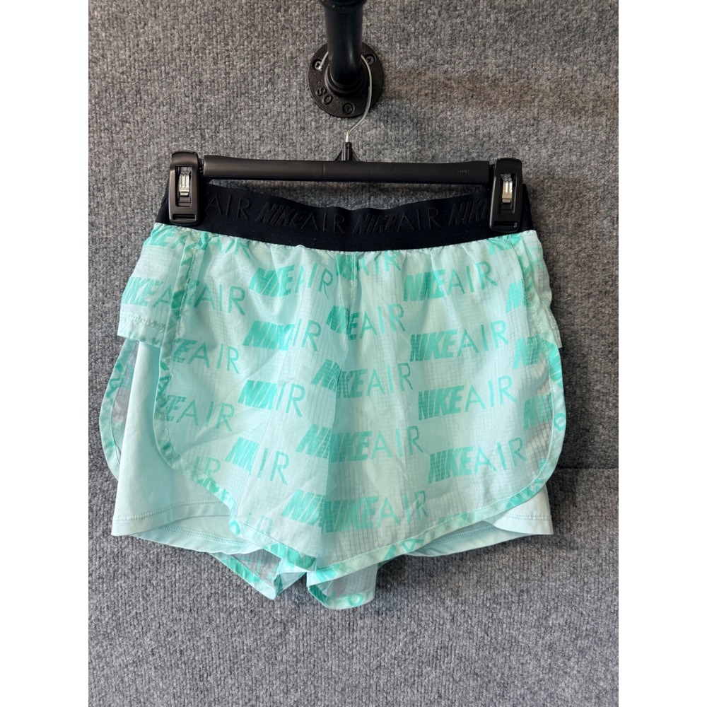 Nike Air Womens 2-in-1 Running Shorts Aqua Blue‎ Logo Print CT7366-336 Size S
